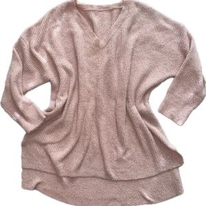 Pink Shimmer Sequins Oversized Long Pullover Vneck Sweater XL/2X